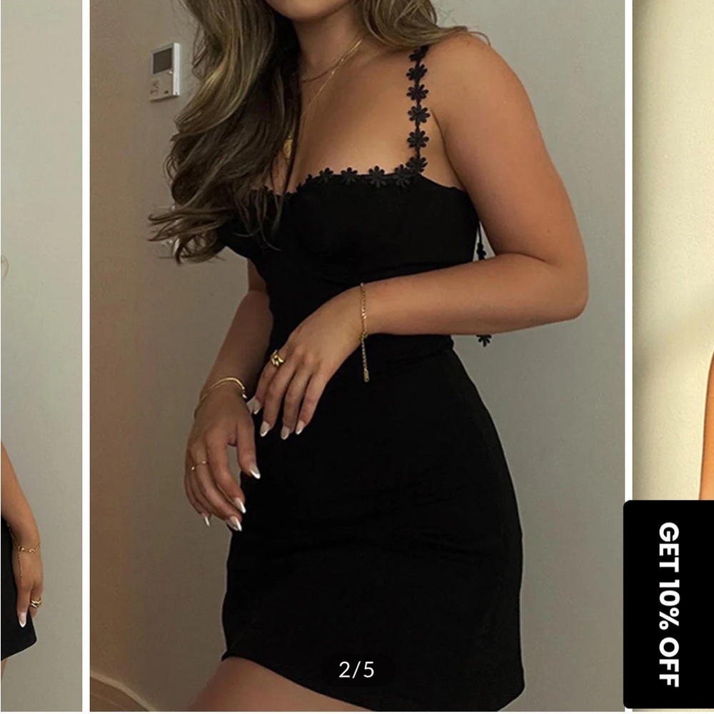 New Commense Black Dress with Floral Straps Sz L - Picture 2 of 6